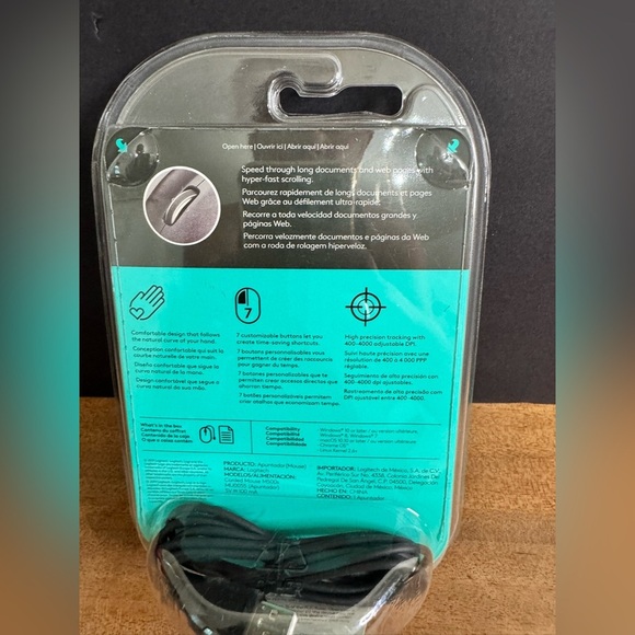 NIB Logitech M500 910 Corded Mouse Hyper-Fast Scrolling Plug And Play No Install - Picture 4 of 5